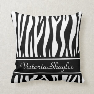 Coussin Copie noire de zèbre avec le texte fait sur