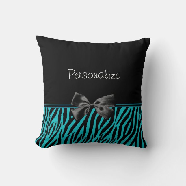 Coussin Copie noire et turquoise à la mode de zèbre avec (Recto)