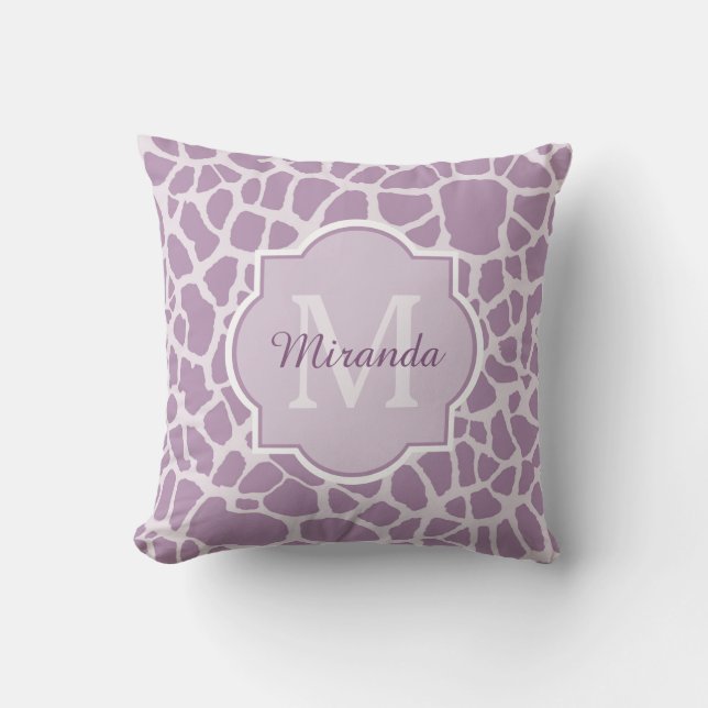 Coussin Copie pourpre chic de girafe avec le monogramme et (Recto)