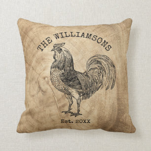 Coussin Coq de Ferme Nom de Famille Antique Vintage Rustiq