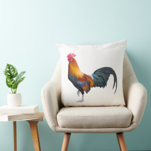 Coussin Coq de ferme rustique vintage et de couleur vive