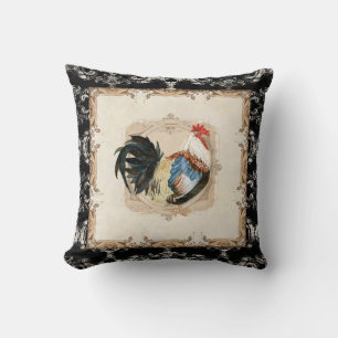Coussin Coq français de blanc du noir n de damassé de