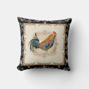 Coussin Coq français de blanc du noir n de damassé de