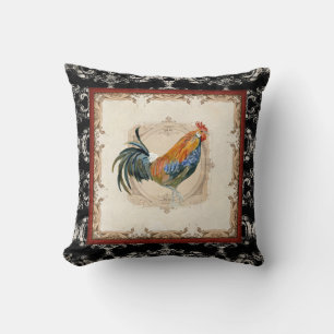 Coussin Coq français de blanc du noir n de damassé de