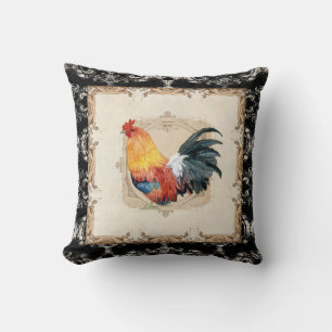 Coussin Coq français de blanc du noir n de damassé de