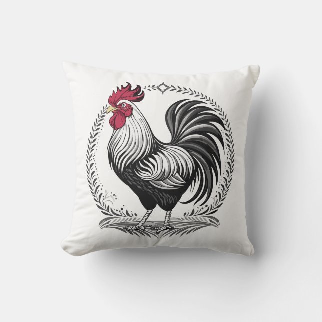 Coussin Coq noir et blanc (Recto)