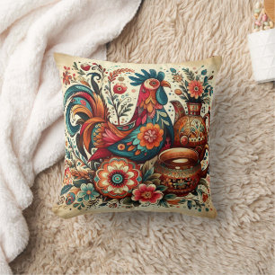 Coussin Coq parmi les fleurs vives