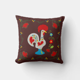 Coussin Coq traditionnel de Barcelos en blanc