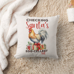 Coussin Coq Vintage Vérifiant la Liste de Noël de Santa