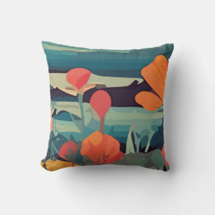 Coussin Coquelicots et queues de renard Champ de fleurs ab