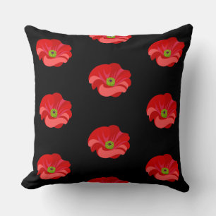 Coussin Coquelicots rouges sur fond noir
