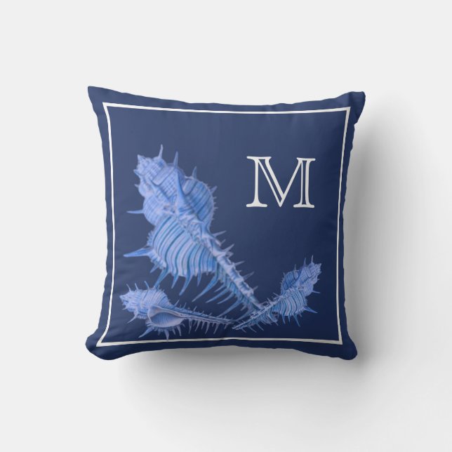 Coussin Coques bleues personnalisées Aquarelle de coquilla (Recto)