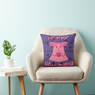 Coussin Coquette Rose Fantôme Joyeux Halloween Art Numériq