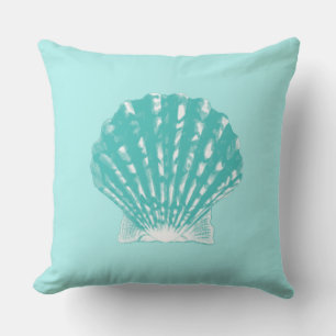 Coussin Coquillage - aqua doux et blanc
