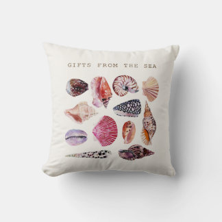Coussin Coquillages à l'aquarelle esthétique