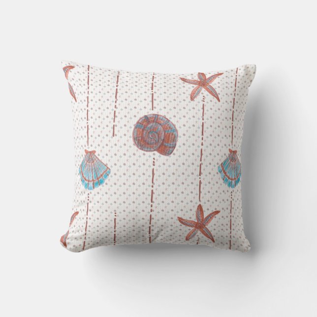 Coussin Coquillages en bronze rose et bleu Aquarelle (Recto)