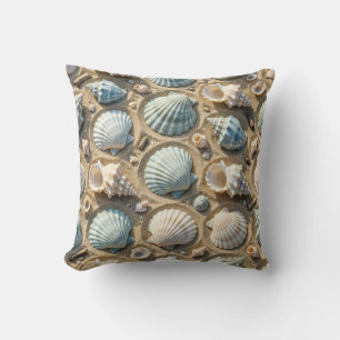 Coussin Coquillages et étoiles de mer bleus et blancs du l