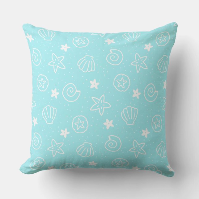 Coussin Coquillages et Starfish Motif bleu clair (Recto)