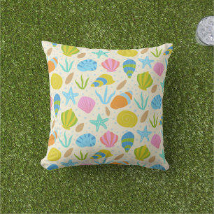 Coussin Coquillages nautiques, huîtres et motif d'étoiles