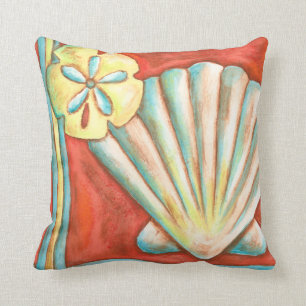Coussin Coquillages oranges rustiques