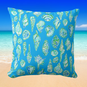 Coussin Coquillages Prépas / Maison de plage Côtière Bleu