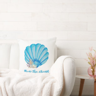 Coussin Coquille d'aquarelle bleue, Citation inspirante