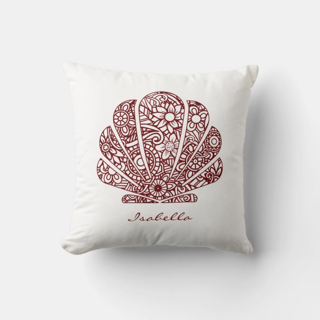 Coussin Coquille d'aquarelle personnalisée Mandala Rouge B (Recto)
