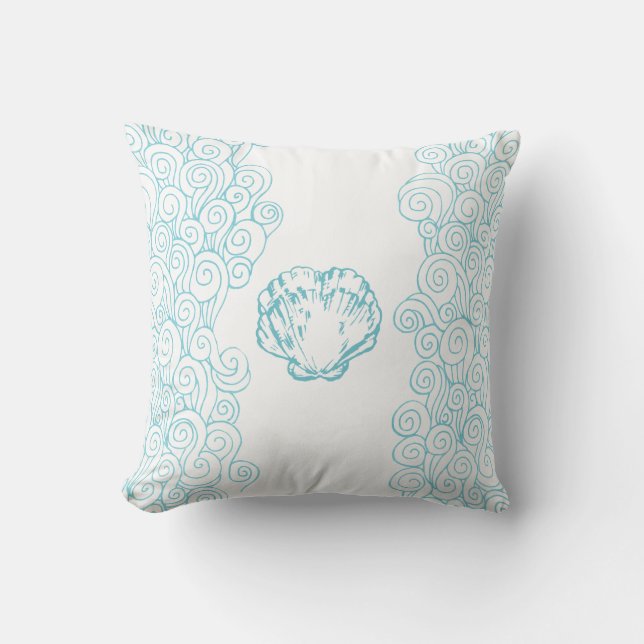 Coussin Coquille de palourdes et tourbillons de mer bleu a (Recto)