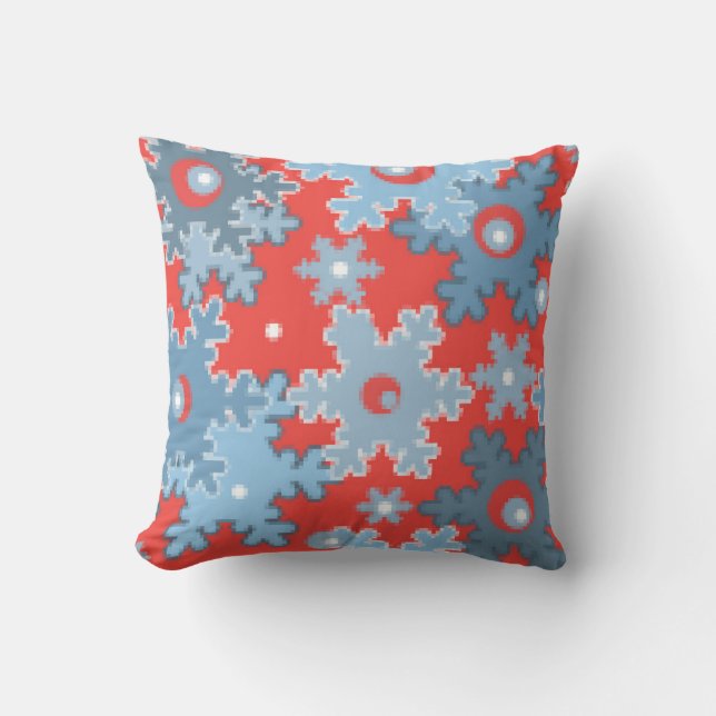 Coussin Corail bleu d'hiver motif neige flocons (Recto)