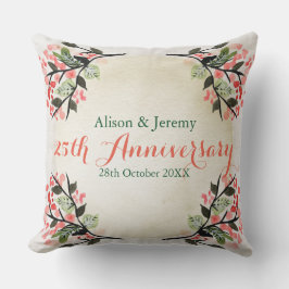 Coussin Corail botanique d'anniversaire de mariage
