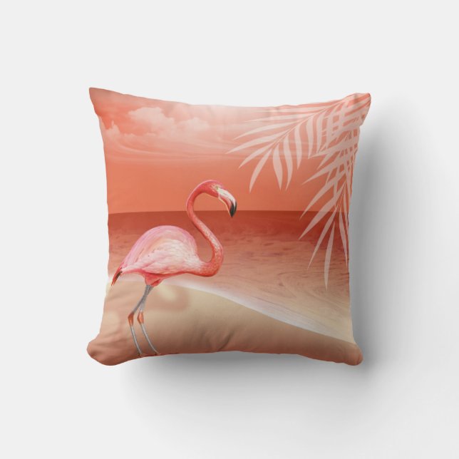 Coussin Corail du mariage de plage de Flamant rose | (Recto)