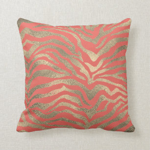 Coussin Corail fascinant de peau d'animal de zèbre d'or