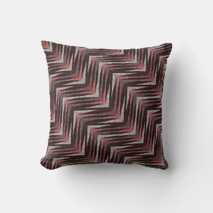 Coussin Corail, gris, motif brun zigzag.