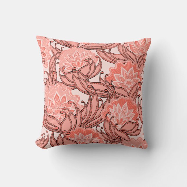 Coussin Corail vibrant motif floral (Recto)