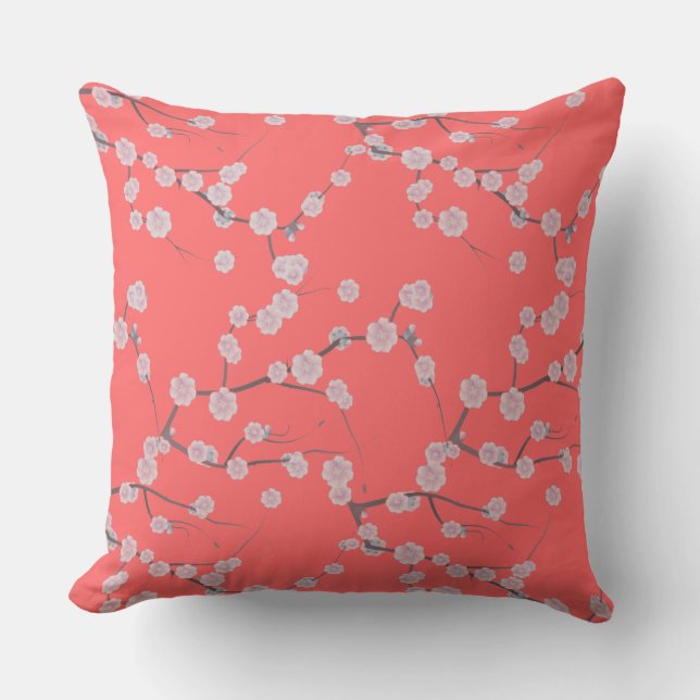 Coussin Corail vivant cerises blanches fleurissent jeton f (Recto)
