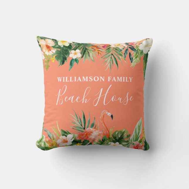 Coussin Coral Aquarelle Tropical Floral Beach House (Recto)