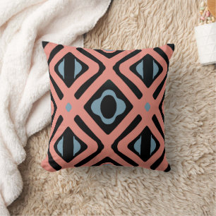 Coussin Coral bleu tendance et Motif tribal noir