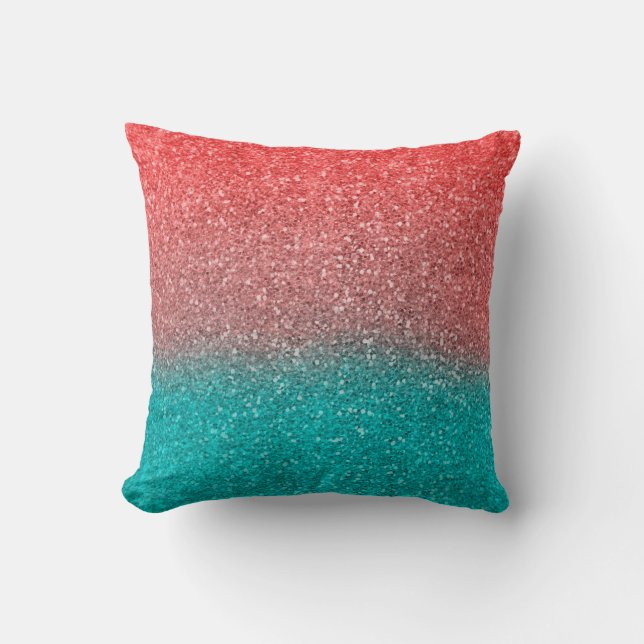 Coussin Coral Melon Orange Turquoise Aqua Green Parties sc (Recto)