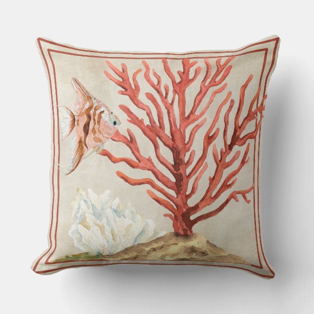 Coussin Coral Ocean Beach Angel Poisson Aquarelle (Recto)