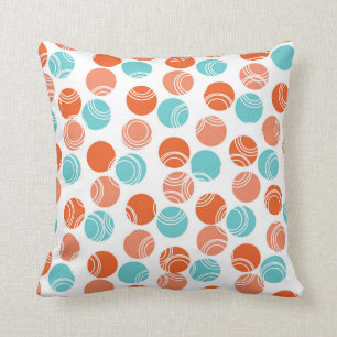 Coussin Coral Orange, Turquoise, Turquoise, Pois rétro