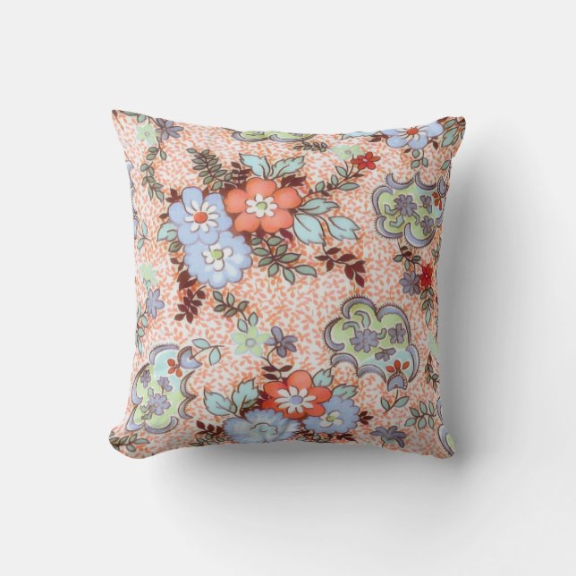 Coussin Coral Periwinkle Bleu et Vert Floral (Recto)