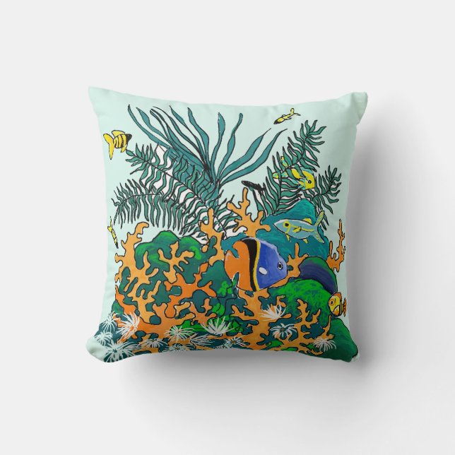 Coussin Coral Reef Aquarium tropical Illustration de coule (Recto)