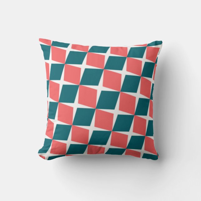 Coussin Coral & Teal Diamond Rhythm – Geometric Pattern (Recto)