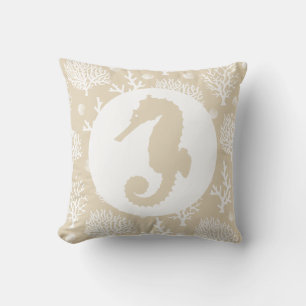 Coussin Coraux de la mer Blanche et hippocampe de mer en T