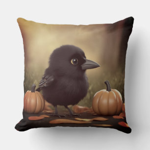 Coussin Corbeau bébé dans les citrouilles