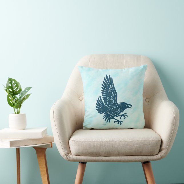 Coussin Corbeau bleu dansant (Chaise)