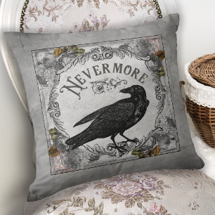 Coussin Corbeau d'Halloween sinistre, Horreur Littéraire