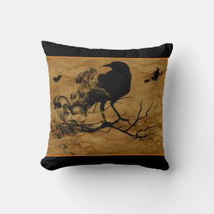 Coussin Corbeau et Sorcière Épouvantable