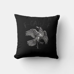 Coussin Corbeau, F-Caw-F Oiseau Drôle Graphique Rétro