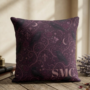 Coussin Corbeau Gothique Prune Capricieux